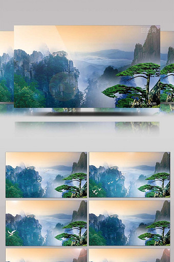 中国风高山白鹤飞翔仙境典雅舞台图片