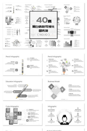 40套精美黑白信息可视化PPT图表