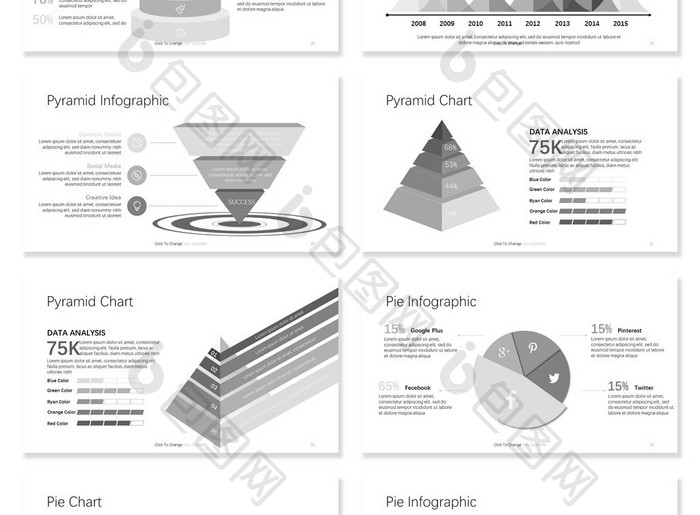 40套精美黑白信息可视化PPT图表