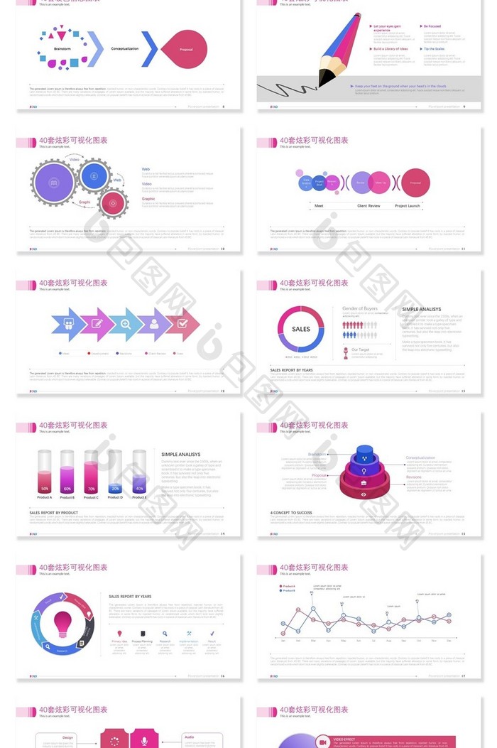 40套炫彩配色可视化图表PPT模板