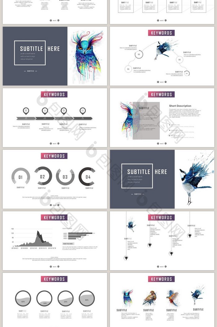 渐变色飞鸟创意商务工作汇报通用PPT模板