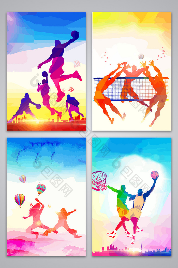 彩色手绘体育运动背景图