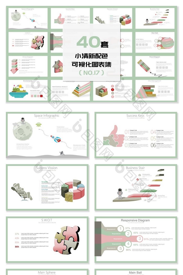 40套小清新配色可视化图表PPT模板图片图片