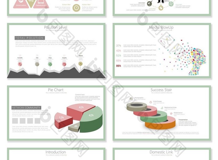 40套小清新配色可视化图表PPT模板