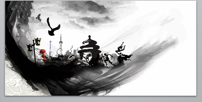 中国风手绘大气水墨背景图