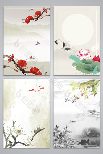 复古手绘中国风冬季梅花海报背景图图片