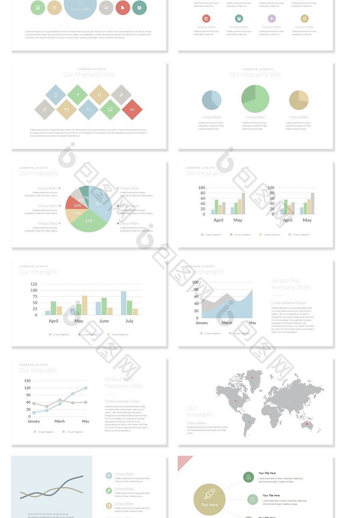 40套浅色系信息可视化图表PPT模板