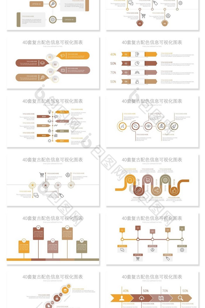 40套复古时间线PPT图表