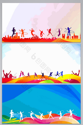 彩色剪影青春运动海报设计背景图图片