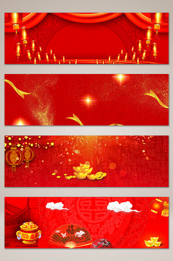 浪漫中国风红色新春banner海报背景图片