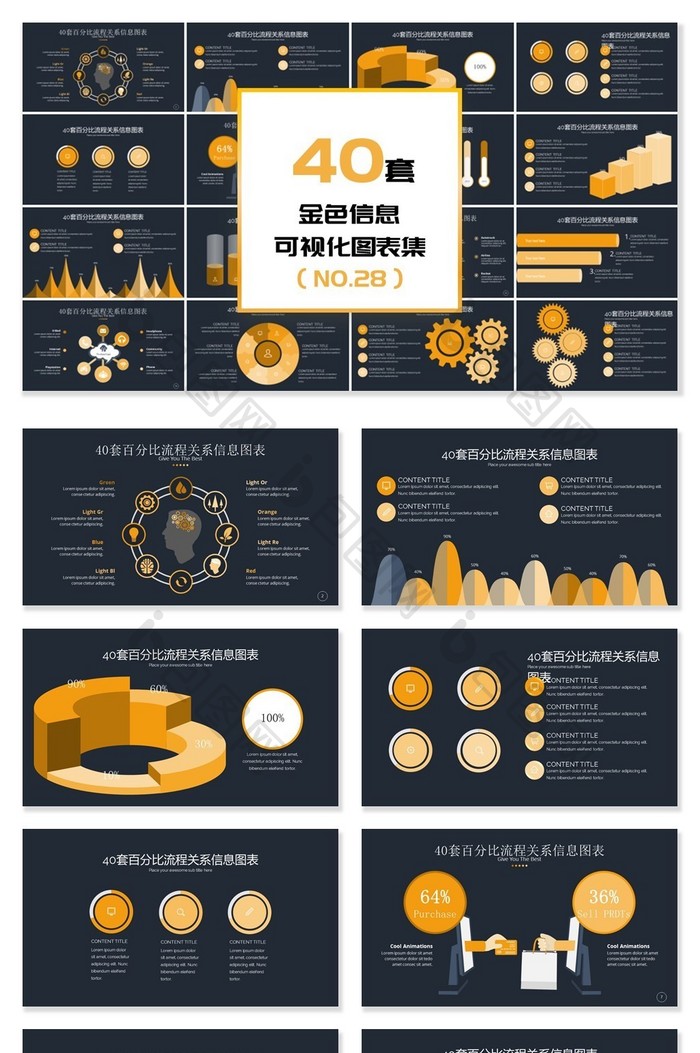 40套金色信息可视化PPT图表图片图片