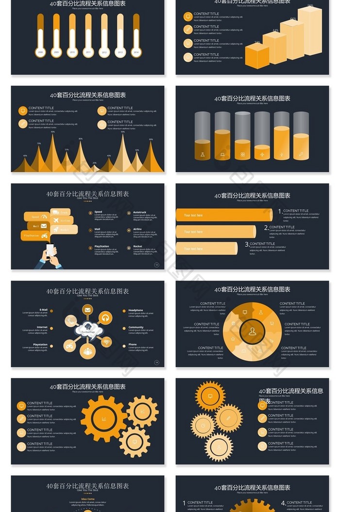 40套金色信息可视化PPT图表