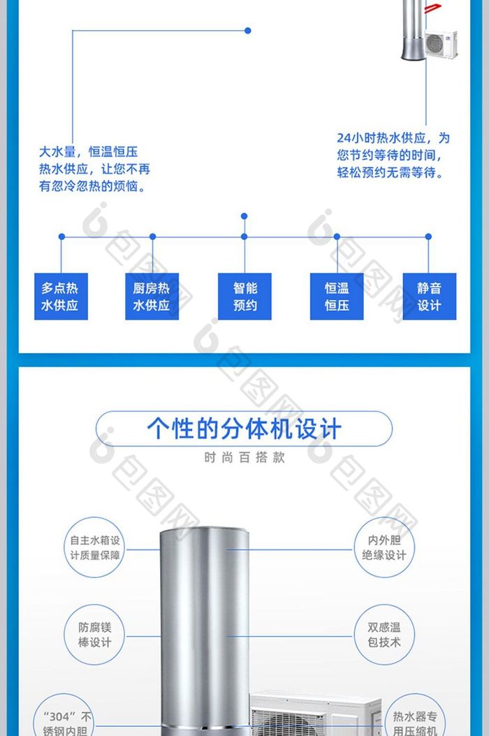 简约蓝色大气燃气热水器详情页模板