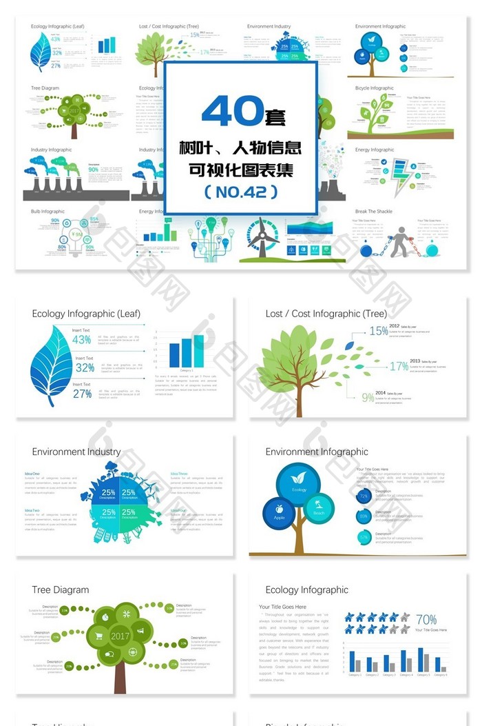 40套树叶人物信息可视化PPT图表图片图片