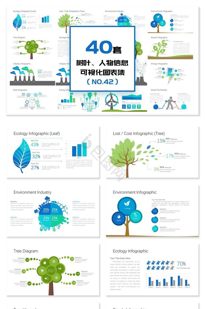 40套树叶人物信息可视化PPT图表图片