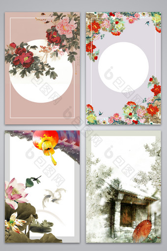 复古花朵牡丹中国风广告设计背景图图片