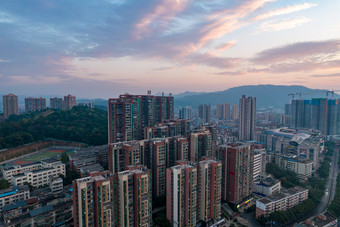 城市清晨日出彩霞湖南郴州航拍摄影图