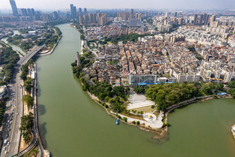 东莞城市蓝天白云高楼建筑航拍摄影图