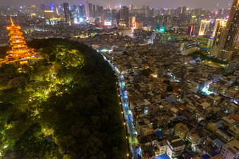 佛山千灯湖魁星阁夜景灯光航拍摄影图