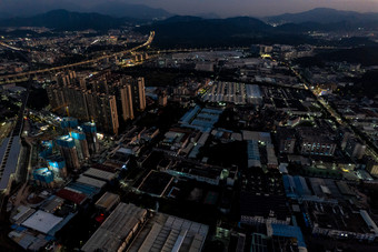 广东东莞城市夜幕降临晚霞航拍摄影图