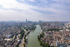 广东东莞东江南支流河流两岸航拍摄影图
