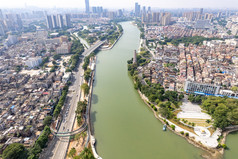 广东东莞东江南支流河流两岸航拍摄影图