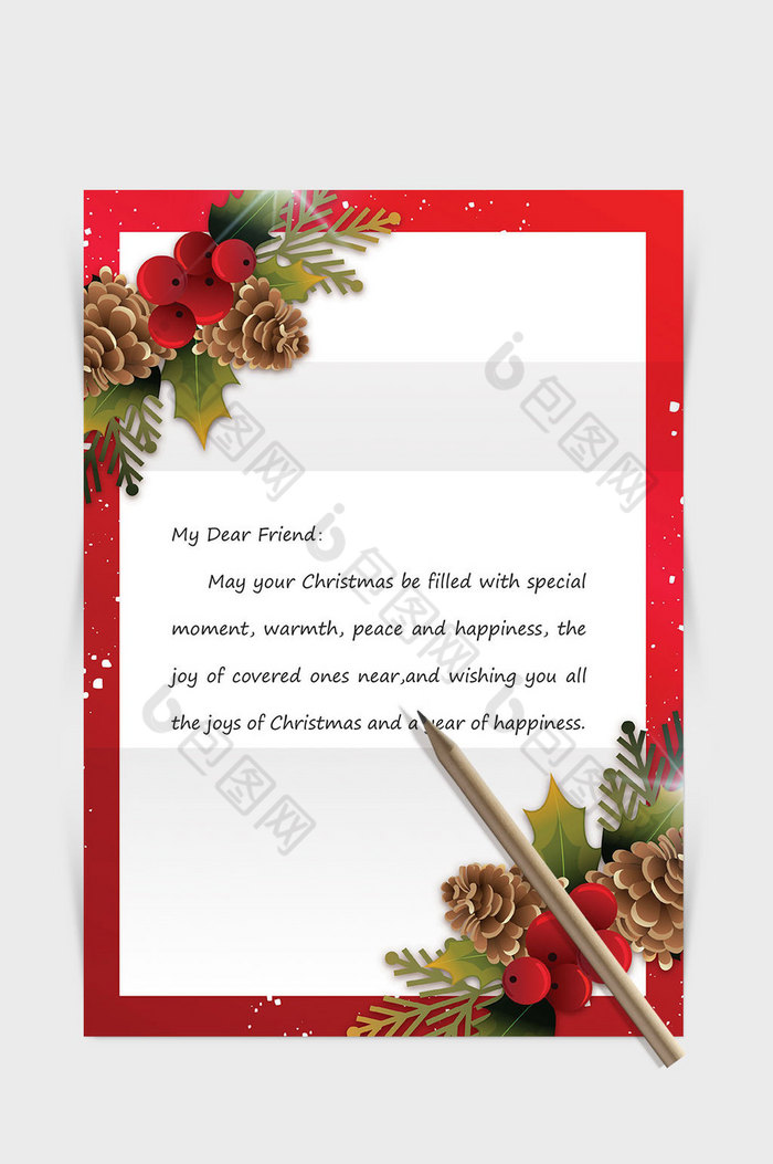 时尚红色边框装饰圣诞节word信纸模板图片图片