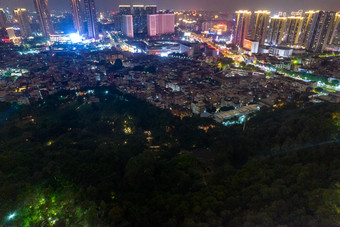 广东佛山城市礌岗公园夜景灯光航拍摄影图