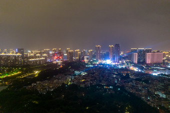 广东佛山城市礌岗公园夜景灯光航拍摄影图