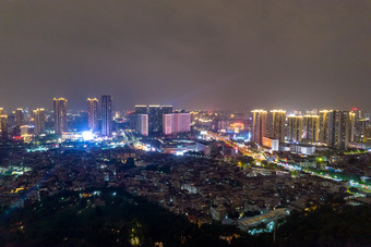 广东佛山城市礌岗公园夜景灯光航拍摄影图