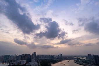 广东佛山城市晚霞东平大桥航拍摄影图