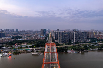 广东佛山城市晚霞东平大桥航拍摄影图