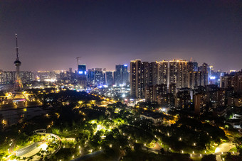 广东佛山城市夜景灯光航拍摄影图