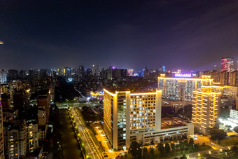 广东佛山电视塔地标建筑夜景航拍摄影图