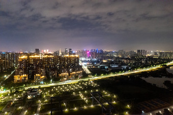 广东佛山东平大桥夜景航拍摄影图