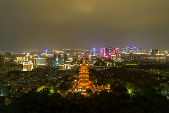 广东佛山魁星阁夜景灯光航拍摄影图