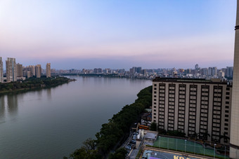 广东惠州西湖落日<strong>彩霞</strong>航拍摄影图