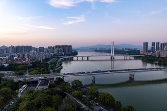 广东惠州西湖落日<strong>彩霞</strong>航拍摄影图