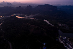 广东韶关丹霞山日落晚霞夕阳航拍摄影图