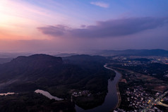 广东韶关丹霞山日落晚霞夕阳航拍摄影图