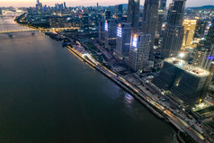 广州城市夕阳晚霞夜幕降临夜景航拍摄影图