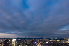 广州城市夕阳晚霞夜幕降临夜景航拍摄影图