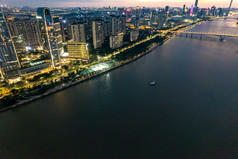 广州城市夕阳晚霞夜幕降临夜景航拍摄影图