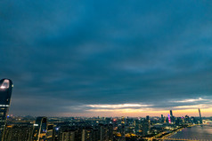 广州城市夕阳晚霞夜幕降临夜景航拍摄影图