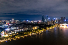 广州珠江城市夜景灯光航拍摄影图