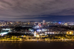 广州珠江城市夜景灯光航拍摄影图