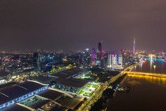 广州珠江两岸夜景灯光航拍摄影图