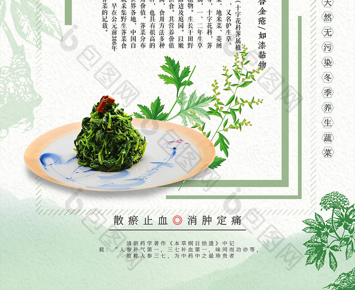 小清新美食荠菜促销海报