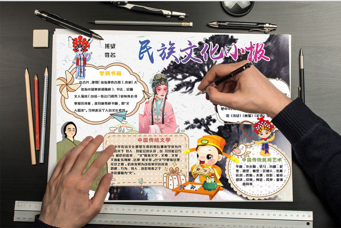 卡通风民族传统文化小报手抄报Word模板