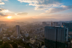 湖南郴州城市建设日出航拍摄影图